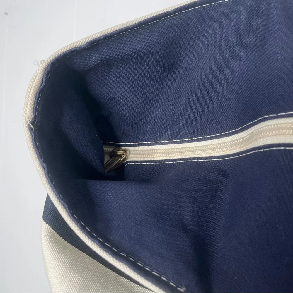 L.L. Bean Boat and Tote Striped Canvas Bag Navy & Cream Zip Top Large - Picture 4 of 14